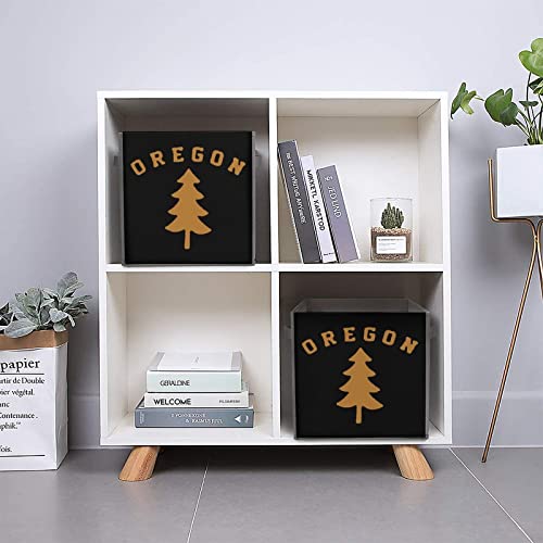 Oregon Douglas Pine Tree Storage Bins Cubes Foldable Fabric Organizers with Handles Clothes Bag Book Box Toys Basket for Shelves Closet 10.6"