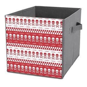 caution tape with skulls red borders storage bins cubes foldable fabric organizers with handles clothes bag book box toys basket for shelves closet 10.6"