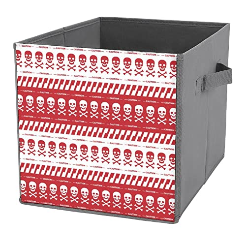 Caution Tape with Skulls Red Borders Storage Bins Cubes Foldable Fabric Organizers with Handles Clothes Bag Book Box Toys Basket for Shelves Closet 10.6"