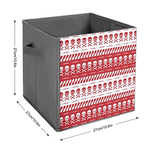 Caution Tape with Skulls Red Borders Storage Bins Cubes Foldable Fabric Organizers with Handles Clothes Bag Book Box Toys Basket for Shelves Closet 10.6"