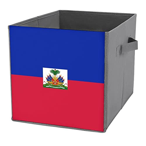 Flag of Haiti Storage Bins Cubes Foldable Fabric Organizers with Handles Clothes Bag Book Box Toys Basket for Shelves Closet 10.6"