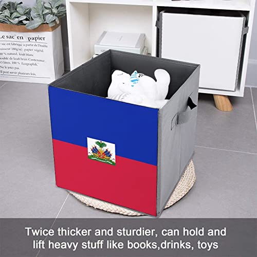 Flag of Haiti Storage Bins Cubes Foldable Fabric Organizers with Handles Clothes Bag Book Box Toys Basket for Shelves Closet 10.6"