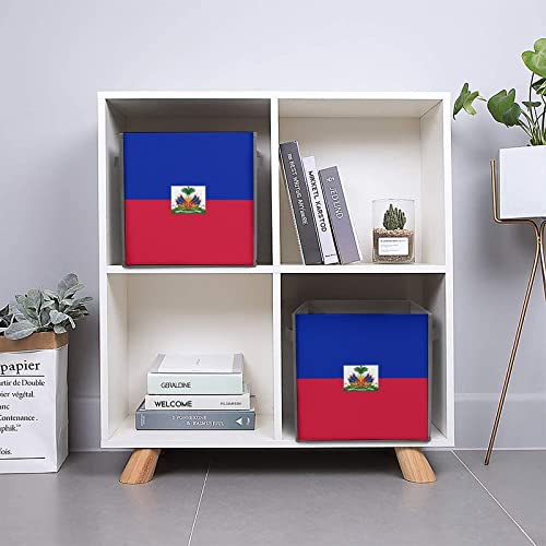 Flag of Haiti Storage Bins Cubes Foldable Fabric Organizers with Handles Clothes Bag Book Box Toys Basket for Shelves Closet 10.6"