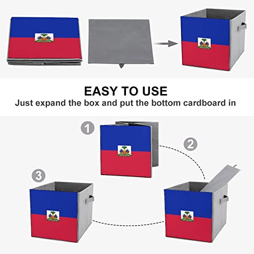 Flag of Haiti Storage Bins Cubes Foldable Fabric Organizers with Handles Clothes Bag Book Box Toys Basket for Shelves Closet 10.6"