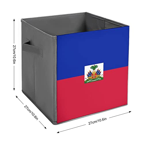 Flag of Haiti Storage Bins Cubes Foldable Fabric Organizers with Handles Clothes Bag Book Box Toys Basket for Shelves Closet 10.6"