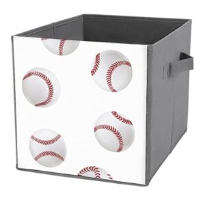 baseball leather ball storage bins cubes foldable fabric organizers with handles clothes bag book box toys basket for shelves closet 10.6"