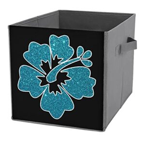 glitter hibiscus storage bins cubes foldable fabric organizers with handles clothes bag book box toys basket for shelves closet 10.6"