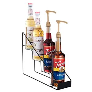 mustry coffee syrup rack for coffee bar accessories, fits with torani and monin syrup, coffee bar organizer holds 4 bottles