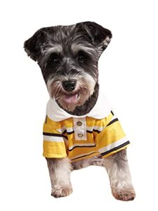 qwinee striped dog polo shirt puppy clothes dog tee shirt stretchy casual pet shirt for small medium and large cats dogs kitten yellow l