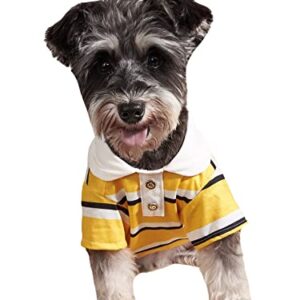 QWINEE Striped Dog Polo Shirt Puppy Clothes Dog Tee Shirt Stretchy Casual Pet Shirt for Small Medium and Large Cats Dogs Kitten Yellow L