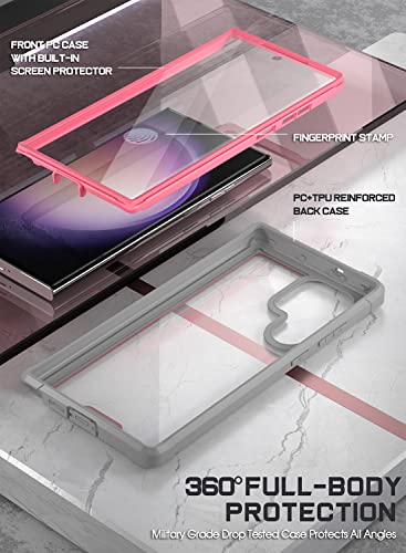 Poetic Guardian Case for Samsung Galaxy S23 Ultra 5G 6.8" (2023) [20 FT Mil-Grade Drop Tested], Built-in Screen Protector Work with Fingerprint ID, Full Body Rugged Shockproof Cover Case, Pink/Clear