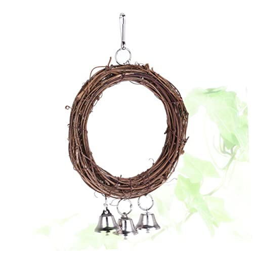 Bird Bite Toy Color Swing Random Bells Pet Bird Bell Wooden Rattan Toy with Circle Perch for Parrot Parrot Toys