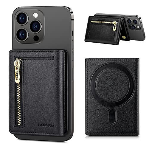 nuoku Designed for Magsafe Wallet, Trifold Leather Magnetic Card Holder for iPhone 14 Pro Max/14 Pro/14 Plus/14 and 13/12 Series, Not Compatible with 13/12 mini, Fit 6 Cards, Black