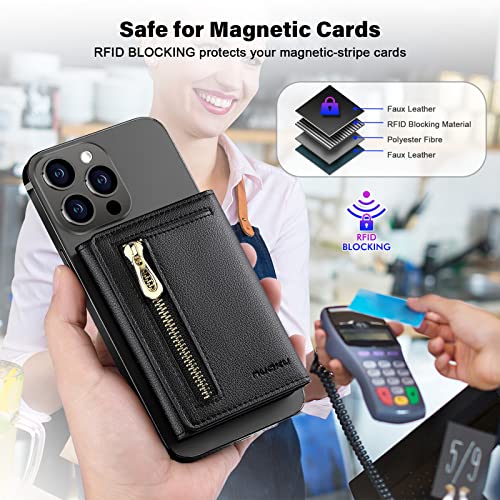 nuoku Designed for Magsafe Wallet, Trifold Leather Magnetic Card Holder for iPhone 14 Pro Max/14 Pro/14 Plus/14 and 13/12 Series, Not Compatible with 13/12 mini, Fit 6 Cards, Black