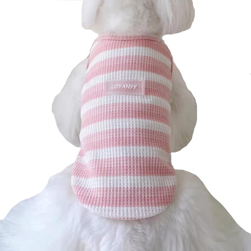 QWINEE Striped Dog Tank Top Cute Sleeveless Puppy Clothes Dog Shirt Breathable Casual Pet Vest for Small Medium and Large Cats Dogs Kitten Pink and White S