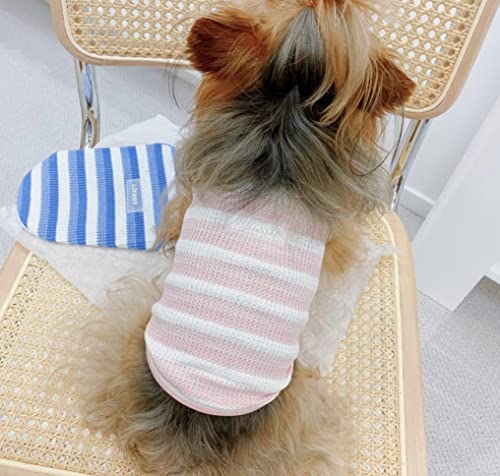 QWINEE Striped Dog Tank Top Cute Sleeveless Puppy Clothes Dog Shirt Breathable Casual Pet Vest for Small Medium and Large Cats Dogs Kitten Pink and White S