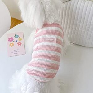 QWINEE Striped Dog Tank Top Cute Sleeveless Puppy Clothes Dog Shirt Breathable Casual Pet Vest for Small Medium and Large Cats Dogs Kitten Pink and White S