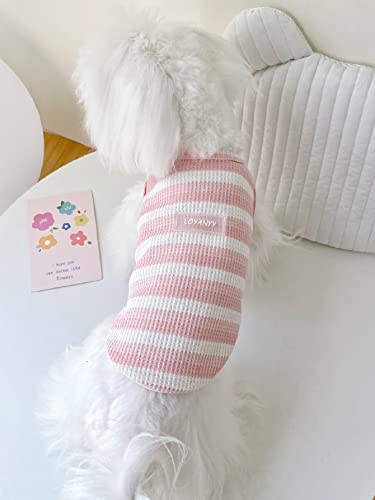 QWINEE Striped Dog Tank Top Cute Sleeveless Puppy Clothes Dog Shirt Breathable Casual Pet Vest for Small Medium and Large Cats Dogs Kitten Pink and White S