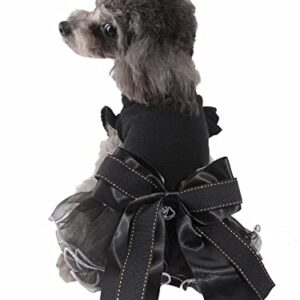 QWINEE Elegant Party Dog Dress Bow Decor Cat Dress Stretchy Dog Princess Dress Mesh Tutu Puppy Skirt Wedding Christmas New Year Dresses Outfits for Small Medium Large Dogs Cats Kitten Black M