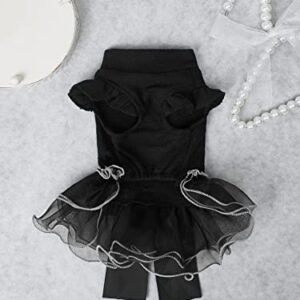 QWINEE Elegant Party Dog Dress Bow Decor Cat Dress Stretchy Dog Princess Dress Mesh Tutu Puppy Skirt Wedding Christmas New Year Dresses Outfits for Small Medium Large Dogs Cats Kitten Black M