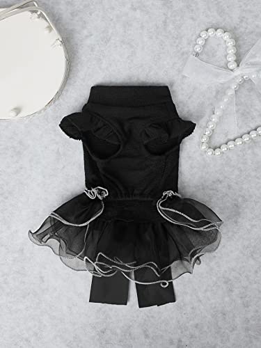 QWINEE Elegant Party Dog Dress Bow Decor Cat Dress Stretchy Dog Princess Dress Mesh Tutu Puppy Skirt Wedding Christmas New Year Dresses Outfits for Small Medium Large Dogs Cats Kitten Black M