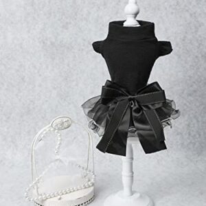 QWINEE Elegant Party Dog Dress Bow Decor Cat Dress Stretchy Dog Princess Dress Mesh Tutu Puppy Skirt Wedding Christmas New Year Dresses Outfits for Small Medium Large Dogs Cats Kitten Black M