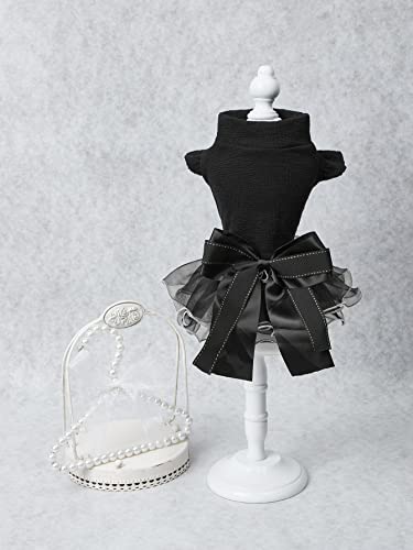 QWINEE Elegant Party Dog Dress Bow Decor Cat Dress Stretchy Dog Princess Dress Mesh Tutu Puppy Skirt Wedding Christmas New Year Dresses Outfits for Small Medium Large Dogs Cats Kitten Black M