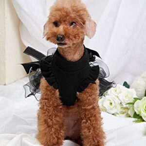 QWINEE Elegant Party Dog Dress Bow Decor Cat Dress Stretchy Dog Princess Dress Mesh Tutu Puppy Skirt Wedding Christmas New Year Dresses Outfits for Small Medium Large Dogs Cats Kitten Black M