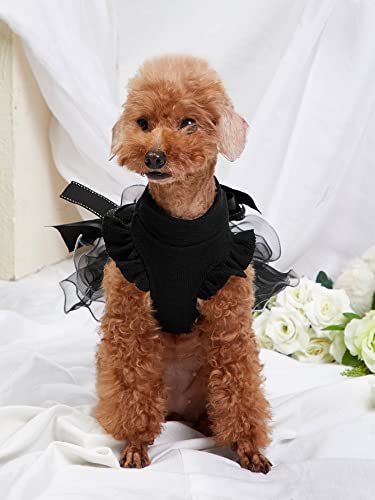 QWINEE Elegant Party Dog Dress Bow Decor Cat Dress Stretchy Dog Princess Dress Mesh Tutu Puppy Skirt Wedding Christmas New Year Dresses Outfits for Small Medium Large Dogs Cats Kitten Black M