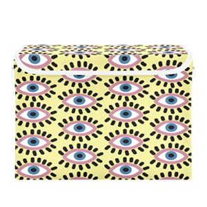 vnurnrn collapsible storage bins with lids, evil eye foldable storage boxes, storage box cube with lid for clothes,bedroom,toys,16.5x12.6x11.8 inch