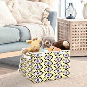 Vnurnrn Collapsible Storage Bins with Lids, Evil Eye Foldable Storage Boxes, Storage Box Cube with Lid for Clothes,Bedroom,Toys,16.5x12.6x11.8 Inch