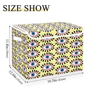 Vnurnrn Collapsible Storage Bins with Lids, Evil Eye Foldable Storage Boxes, Storage Box Cube with Lid for Clothes,Bedroom,Toys,16.5x12.6x11.8 Inch