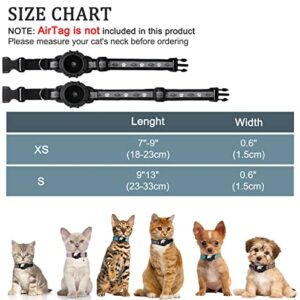 Reflective AirTag Cat Collar, FEEYAR Integrated GPS Cat Collar with Apple Air Tag Holder and Bell, Safety Elastic Band Tracker Cat Collars for Girl Boy Cats, Kittens and Puppies [Black] 9-13 Inch