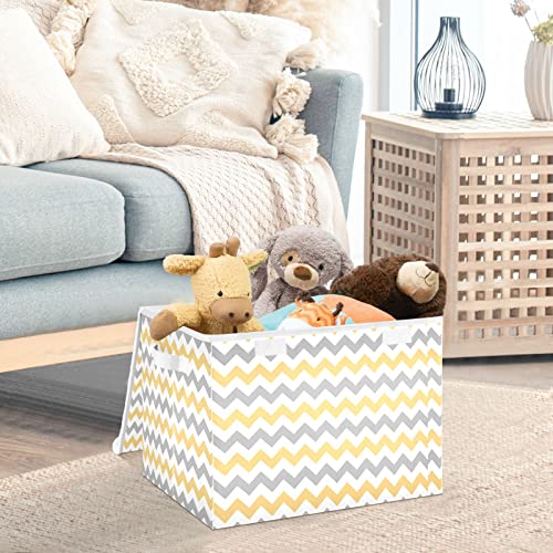 DOMIKING Yellow Grey Large Storage Bin with Lid Collapsible Shelf Baskets Box with Handles Clothes Toy Gift Storage for Shelves Cabinet Nursery Drawer