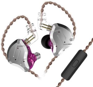 kz in ear monitor headphones with microphone zs10 pro earphone with 4ba and 1dd drivers,with detachable 0.75mm 2 pin 6n ofc cable for guitarist drummer(purple, with mic)