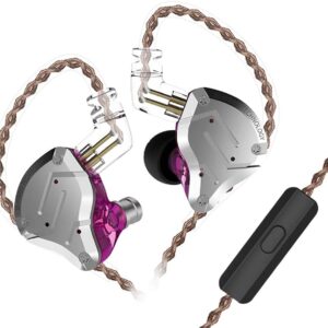 KZ in Ear Monitor Headphones with Microphone ZS10 Pro Earphone with 4BA and 1DD Drivers,with Detachable 0.75mm 2 Pin 6N OFC Cable for Guitarist Drummer(Purple, with Mic)