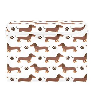 vnurnrn collapsible storage bins with lids, dachshund dog paw print foldable storage boxes, storage box cube with lid for clothes,bedroom,toys,16.5x12.6x11.8 inch