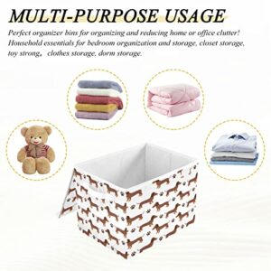 Vnurnrn Collapsible Storage Bins with Lids, Dachshund Dog Paw Print Foldable Storage Boxes, Storage Box Cube with Lid for Clothes,Bedroom,Toys,16.5x12.6x11.8 Inch