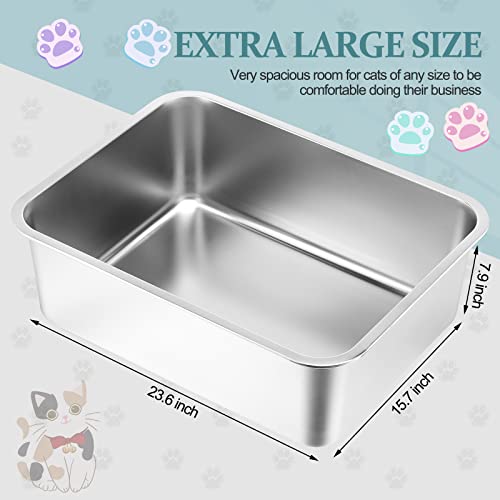 3 Packs Stainless Steel Litter Box, Extra Large Cat Litter Box, Metal Litter Pan with High Sides, Never Absorbs Odor, Non Stick Smooth Surface, Easy to Clean for Cat Bunny(23.6 x 15.7 x 7.9'')