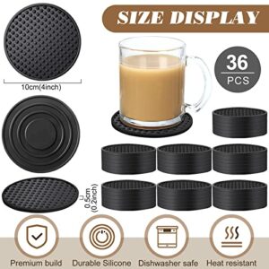 36 Pcs Silicone Coasters for Drinks Non-Slip Silicone Drink Coasters Heat Resistant for Protects Any Table Type Tabletop Coffee Bar Black Coasters