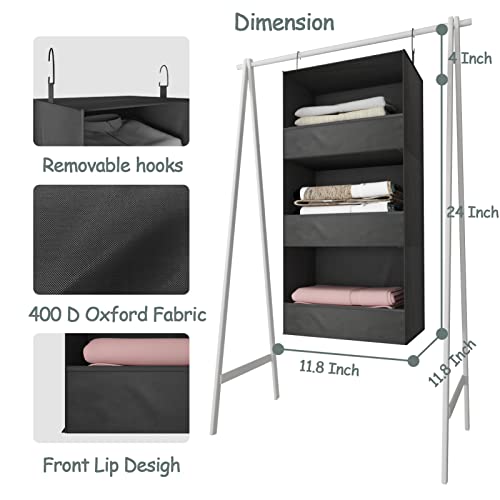 Aikebhc 2 Pack Hanging Closet Organizers and Storage, 3-Shelf Hanging Storage, Collapsible Wardrobe Storage Organizer for Bedroom Bathroom Storage Room RV Camper, Black