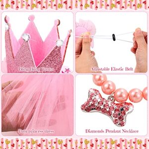 Pinkunn 4 Pieces Cute Dog Birthday Outfit with Pet Tutu Skirt Puppy Pearl Necklace Dog Crown Hat and Banner for Happy Birthday Gift Puppy Dog Pet Cat Birthday Party Supplies (Pink)