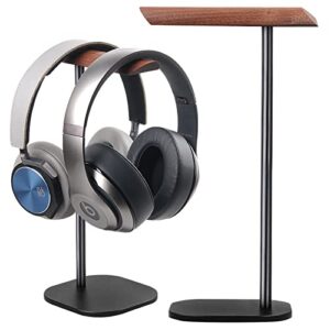 gvoears upgraded headphone stand, walnut wood headphone stand headset holder for desk, support dual headsets suspension, aluminum alloy support rod hanger, dual headphones stand with great stablity
