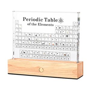 real periodic table of elements, acrylic periodic table with real elements inside, chemical element periodic table display with 83 samples, wireless colorful light base, gift for student and teachers