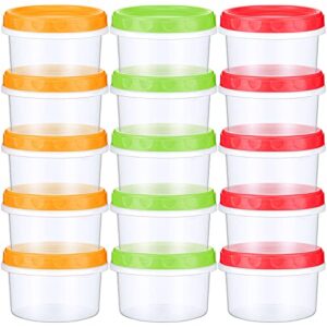 72 pack 8 oz twist top food storage containers with screw lids reusable freezer containers plastic airtight deli food jars for food microwave dishwasher leak proof (red, yellow, green)