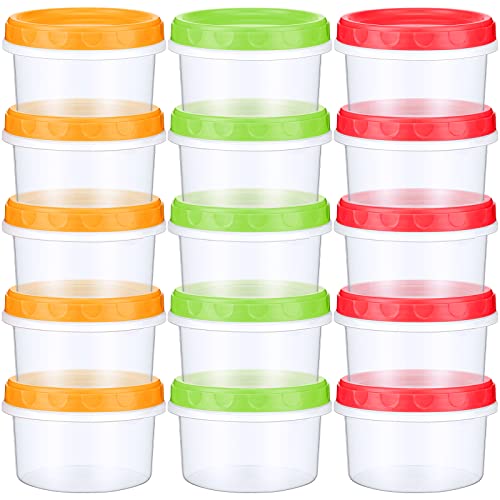 72 Pack 8 oz Twist Top Food Storage Containers with Screw Lids Reusable Freezer Containers Plastic Airtight Deli Food Jars for Food Microwave Dishwasher Leak Proof (Red, Yellow, Green)