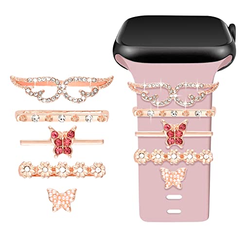 Shesyuki Watch Band Charms Set - Decorative Rings and Clasps with Shining Stones, Compatible with iWatch Series 1 to 8, Fits 38mm/40mm/41mm/42mm/44mm/45mm Models (No Watch Band)