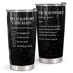 hzizi 20oz tech support tumbler with lid funny tech support checklist it helpdesk hotline information technology - tech support gifts for men technical support computer engineer funny coffee mug