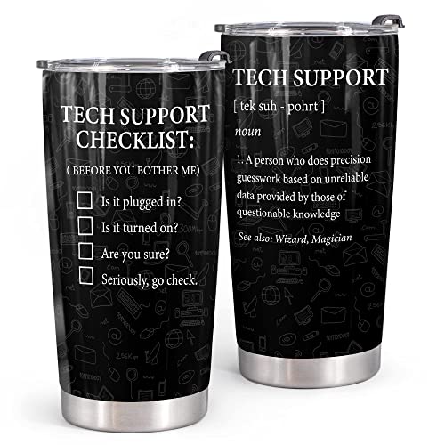 HZIZI 20oz Tech Support Tumbler With Lid Funny Tech Support Checklist IT Helpdesk Hotline Information Technology - Tech Support Gifts for Men Technical Support Computer Engineer Funny Coffee Mug