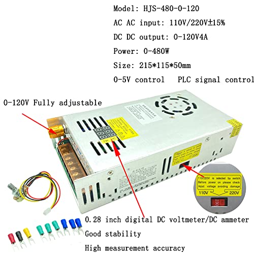 Lianshi Transformer AC-DC 0-120V Adjustable 4A480W Current-Voltage Dual Digital Display DC Regulated Switching Power Supply Adapt to DC Speed Control Motor, 3Dprinter System